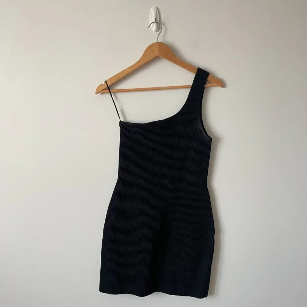 Aritzia Babaton Sculpt Knit One Shoulder Dress Black Size Medium - Picture 4 of 7